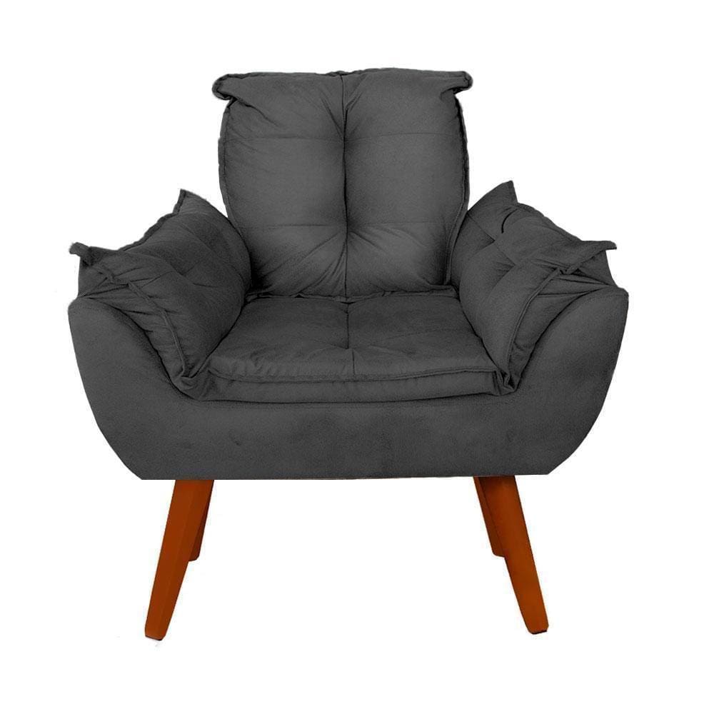 Poltrona Cadeira Impala 1 Lugar Suede Cinza Pés Palito