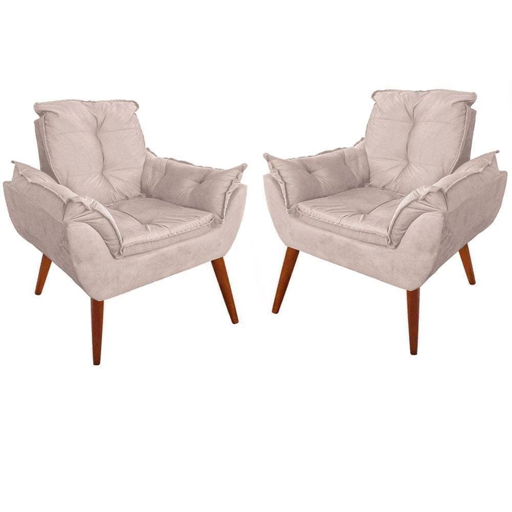 Kit 2 Poltronas Cadeiras Impala Decorativa Suede Bege Oferta