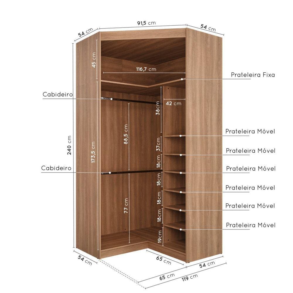 Guarda Roupa de Canto Closet Modular Hera com 6 Prateleiras CabeCasa MadeiraMadeira Louro/Branco Geada