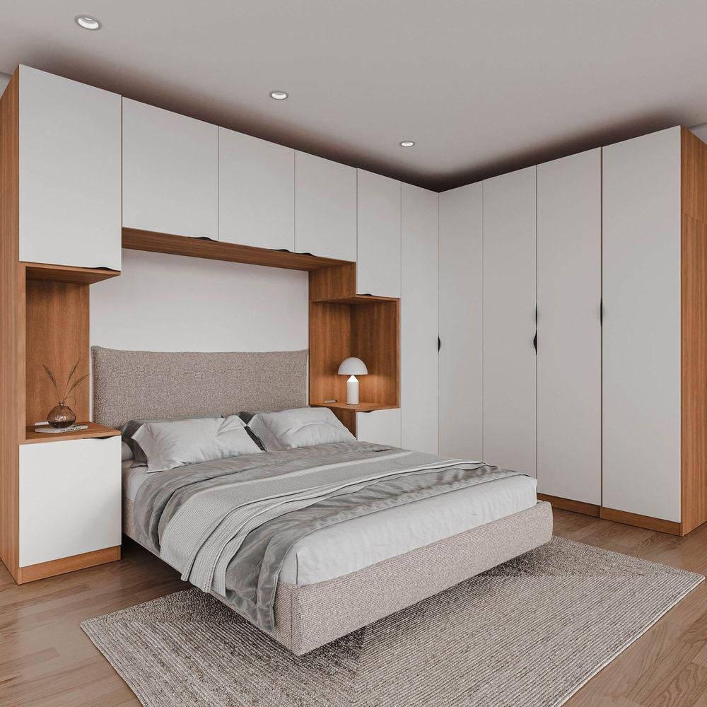 Guarda Roupa Modulado Canto 12 Portas 6 Peças 2 Mesas de Cabeceira Hera CabeCasa MadeiraMadeira Louro/Branco Geada