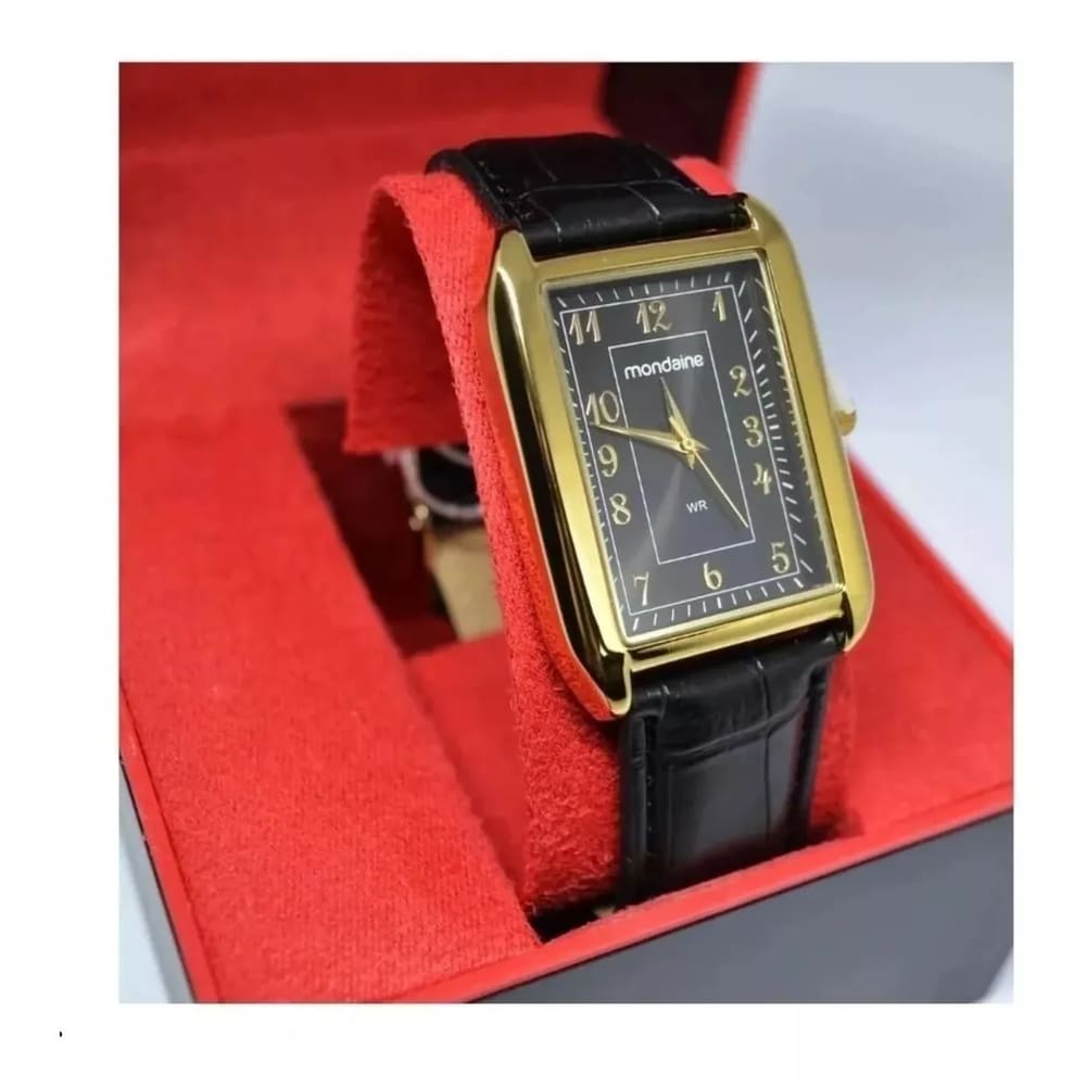 Relogio Mondaine Quadrado Masculino Couro Preto Numeros 99547Gpmvdh1