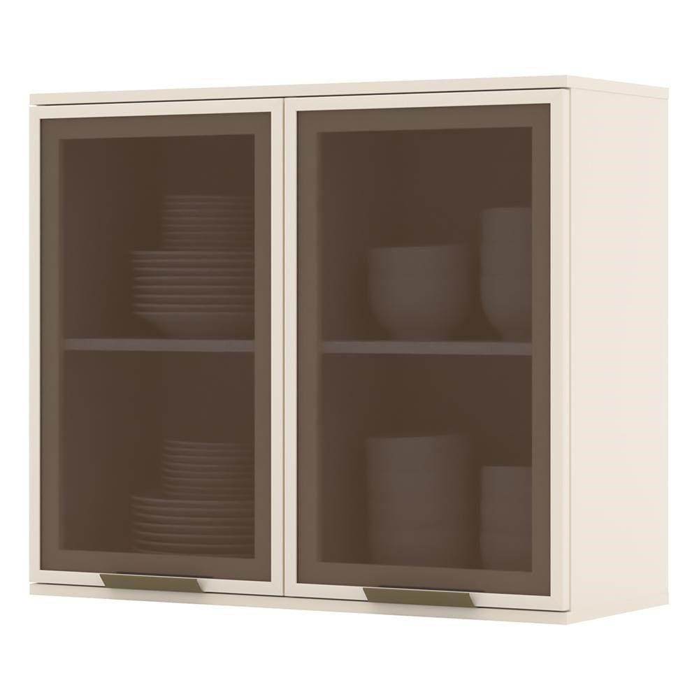 Armário Aéreo 2 Portas Vidro 80cm Connect Off White - Móveis Henn