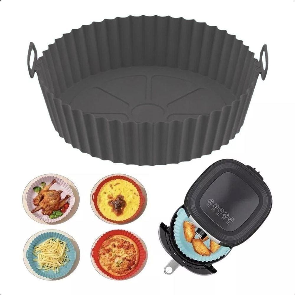 Cesto Forma De Silicone Airfryer 20Cm Antiaderent - Preto