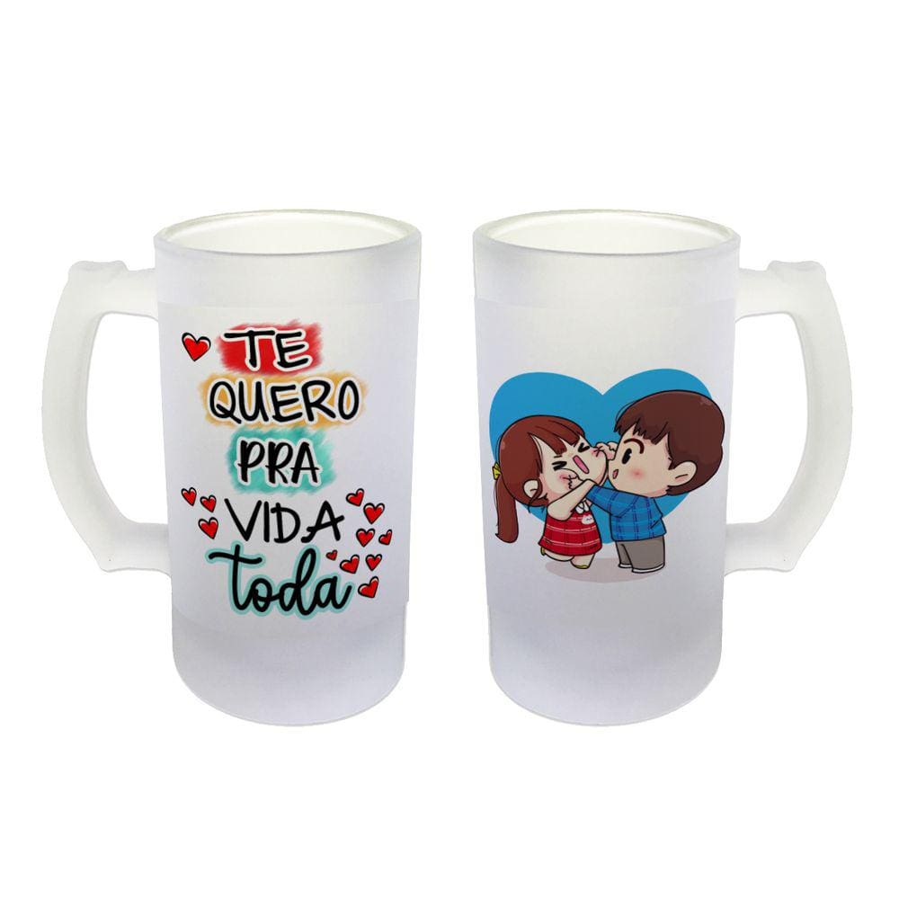 Caneca Vidro Namorados e Casados Te Quero pra Vida Toda