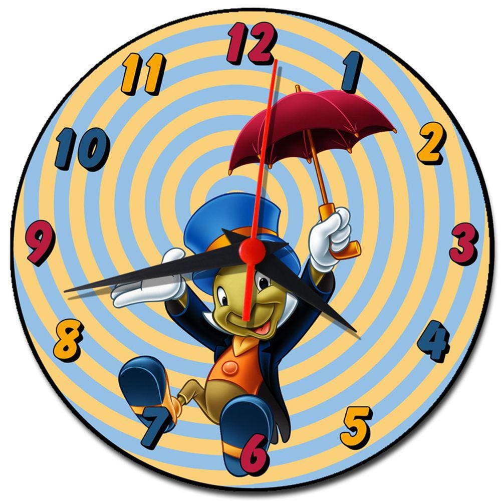 Relógio de Parede Pinoquio Grilo Falante Jiminy Cricket