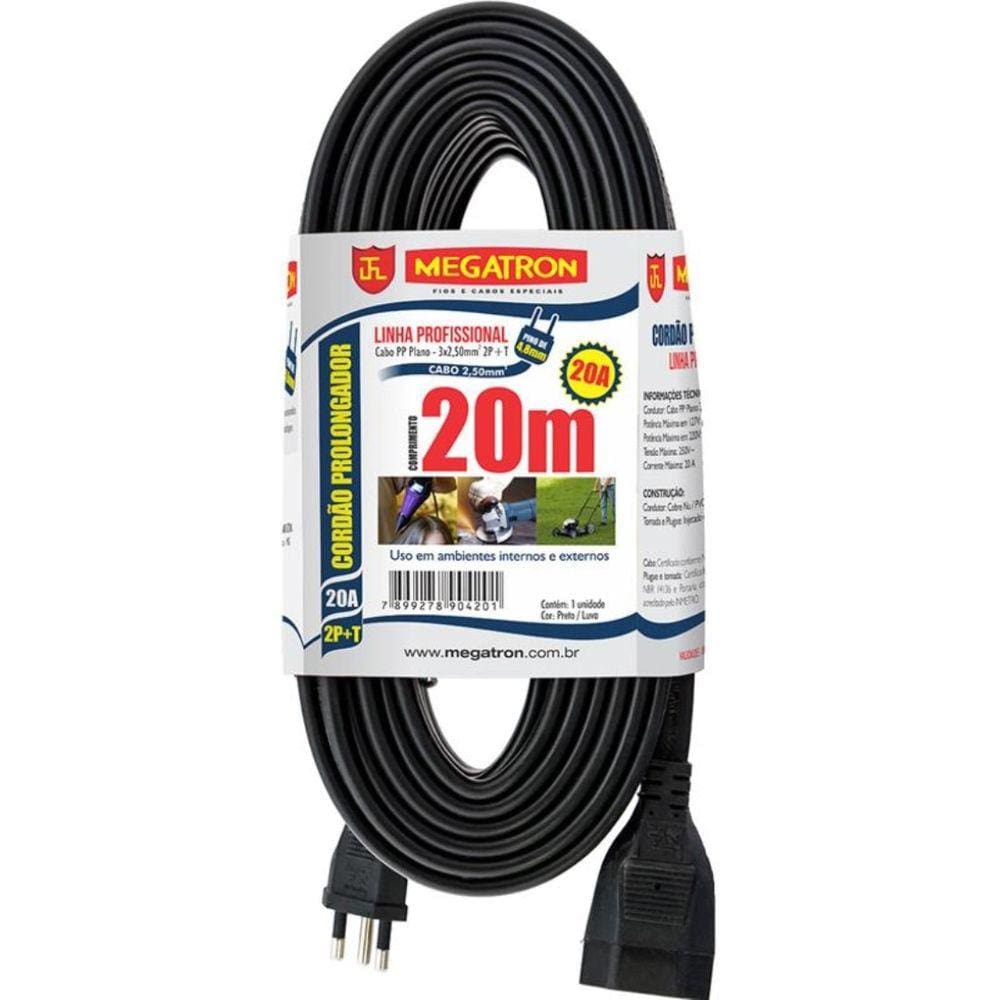 Cordao Prolongador Pp 3X2,50X20,00Mt 2P+T 20A/250V Pt Megatr