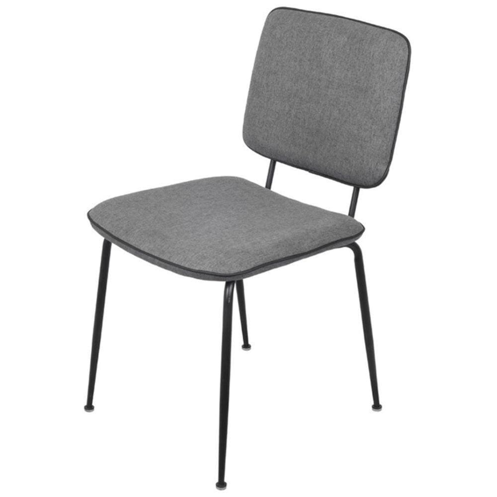 Cadeira Batur 4 pés Assento em Espuma Revestimento em Linho Cinza Base Aço