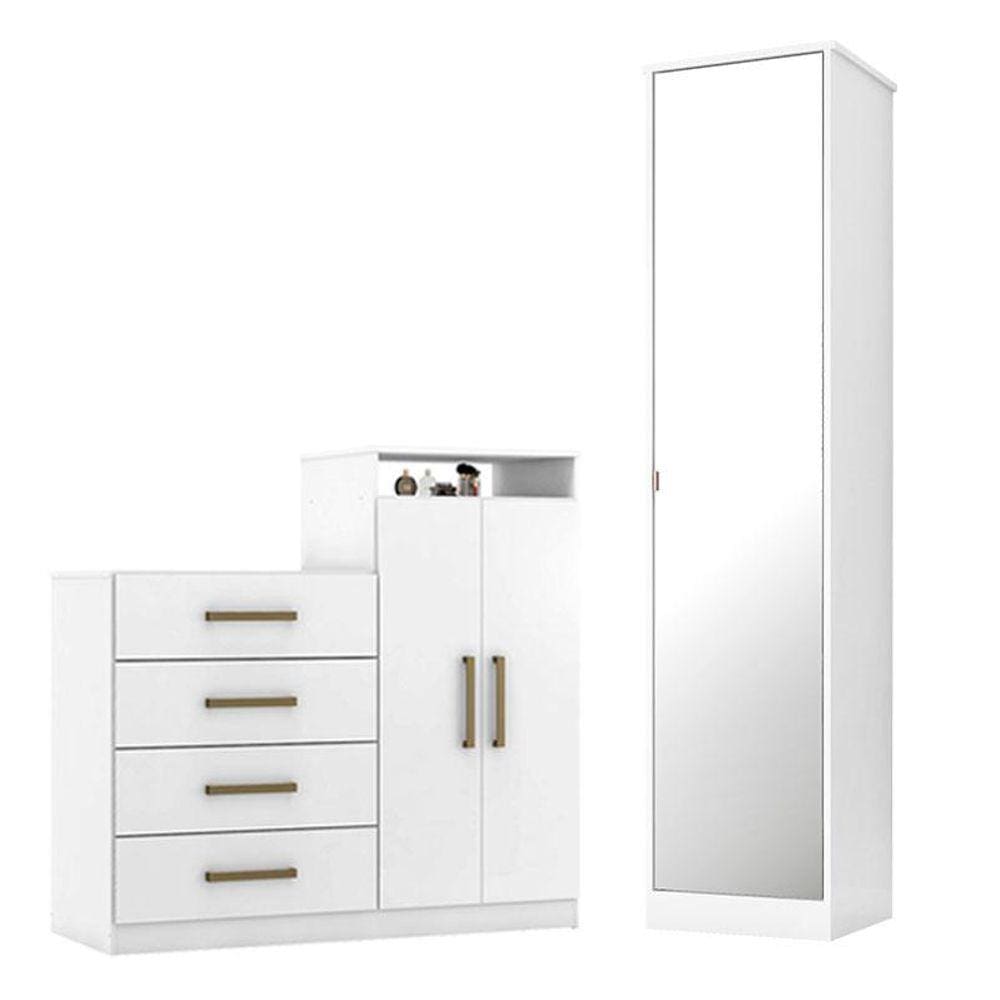 Cômoda Sapateira Áurea e Armário Multiuso Reflex 2 Branco - Demóbile