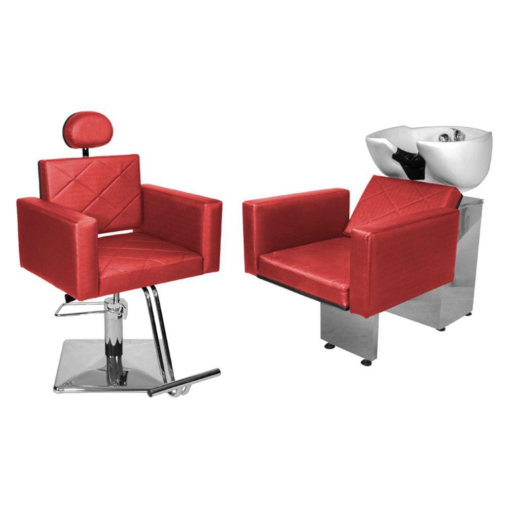 Kit Salão Evidence Cadeira Recl Quadrada + Lavatório Vermelho Facto