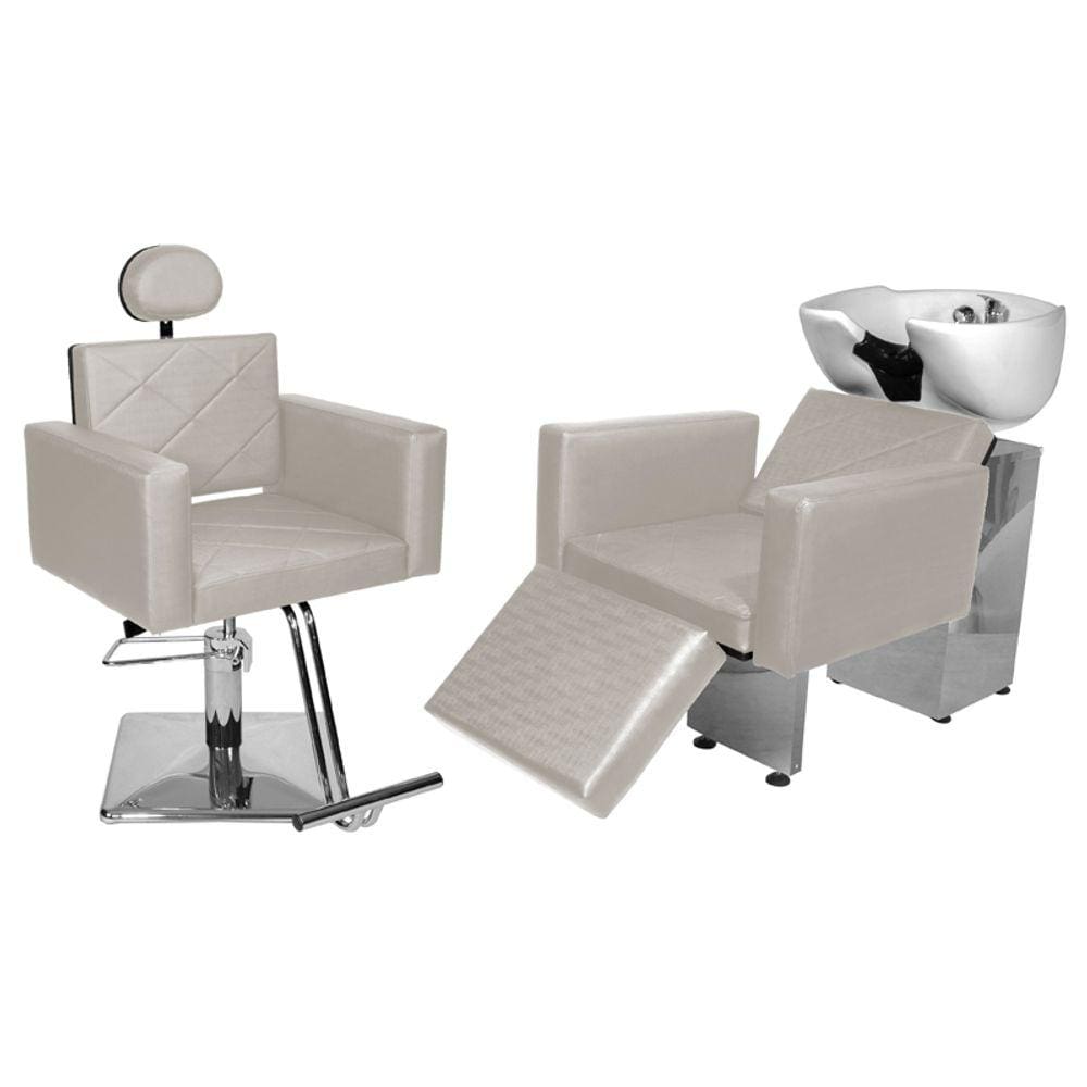 Kit Salão Evidence Cadeira Recl Quadrada + Lavatório C/Ap Branco Fact