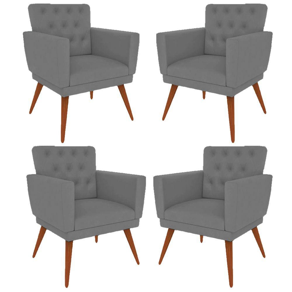 Kit 4 Poltronas Nina com Capitone - Cinza