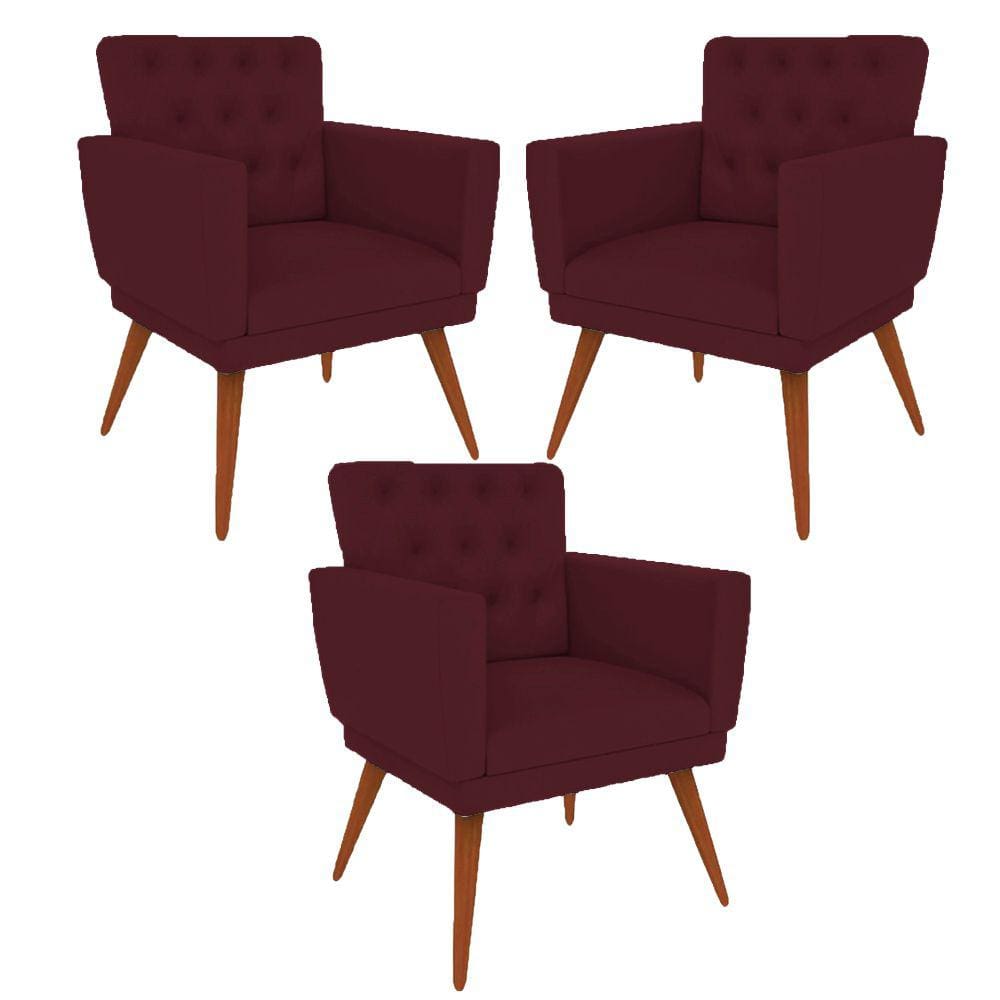 Kit 3 Poltronas Nina com Capitone - Bordô