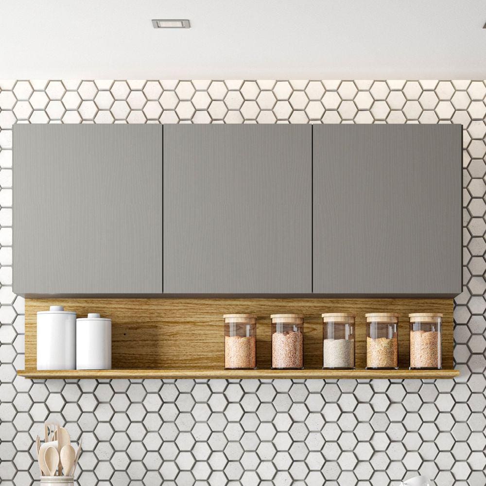 Armário para Cozinha 3 Portas 120cm Line Kits Paraná Gris/Freijó