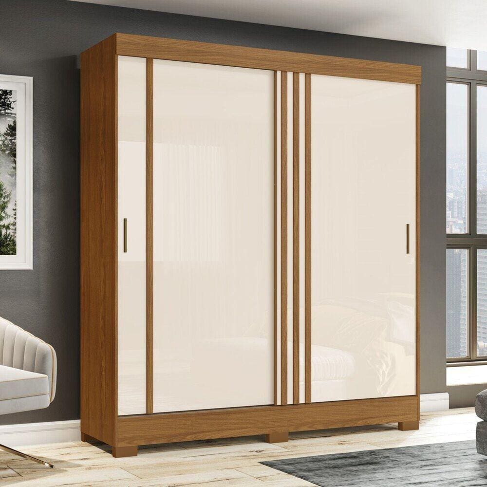 Guarda Roupa Solteiro 2 Portas de Correr 2 Gavetas B353 Briz Marrom/Cinza/Off White