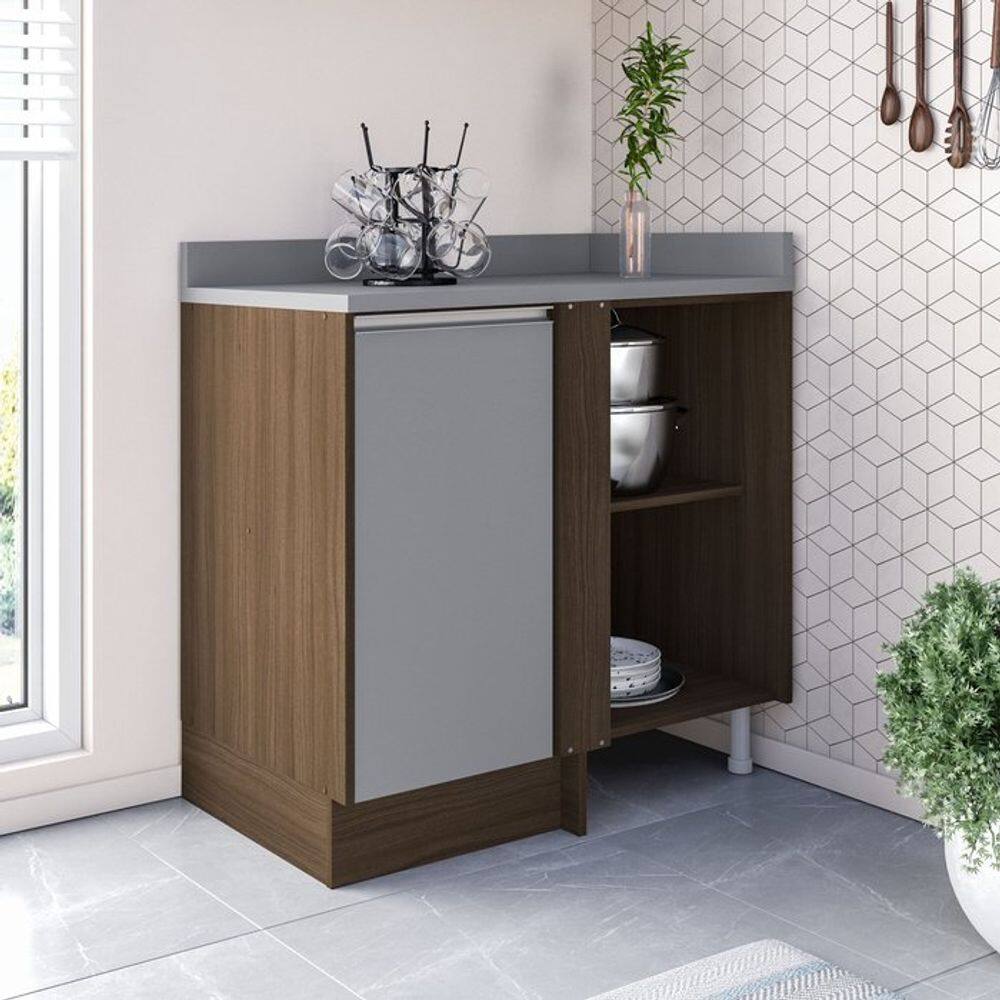 Balcão de Cozinha Canto 1 Porta 90cm Menu Kitchen Campanele Amêndoa/Cinza