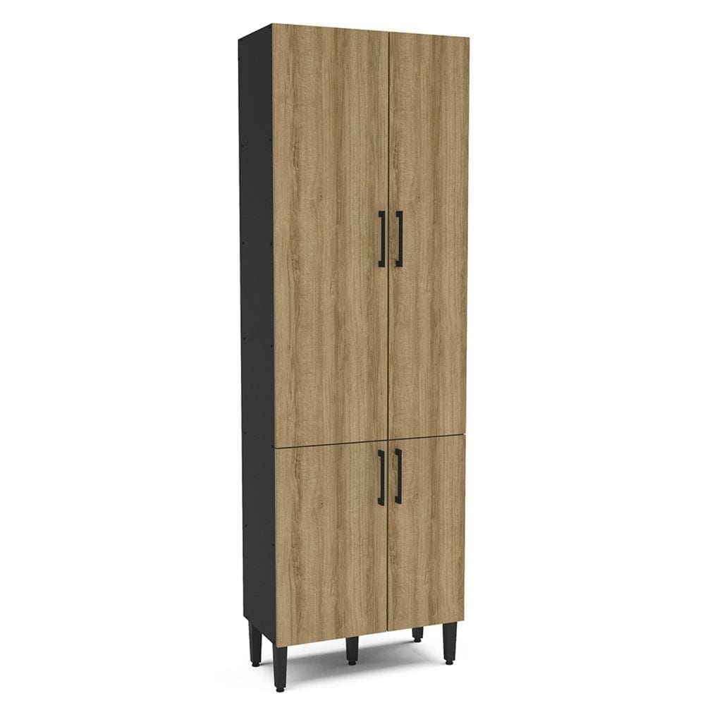 Paneleiro 4 Portas Menu Kitchen Raviolli Politorno Preto/Lâmina Mel