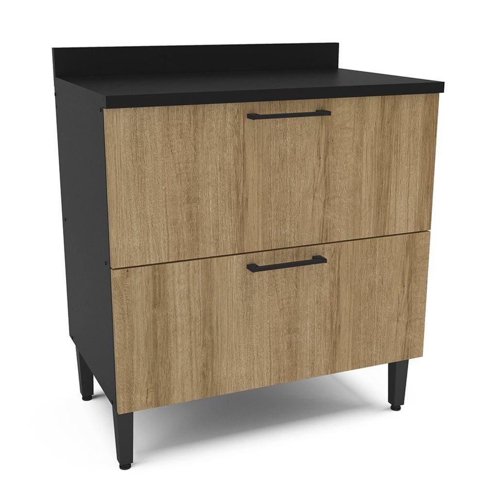 Balcão de Cozinha 1 Porta Basculante 1 Gaveta Menu Kitchen Raviolli Politorno Preto/Lâmina Mel