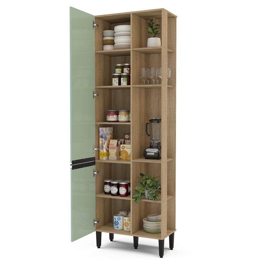 Paneleiro de Cozinha 2 Portas 5 Nichos Talharim Politorno Lâmina Mel/Verde Bellagio