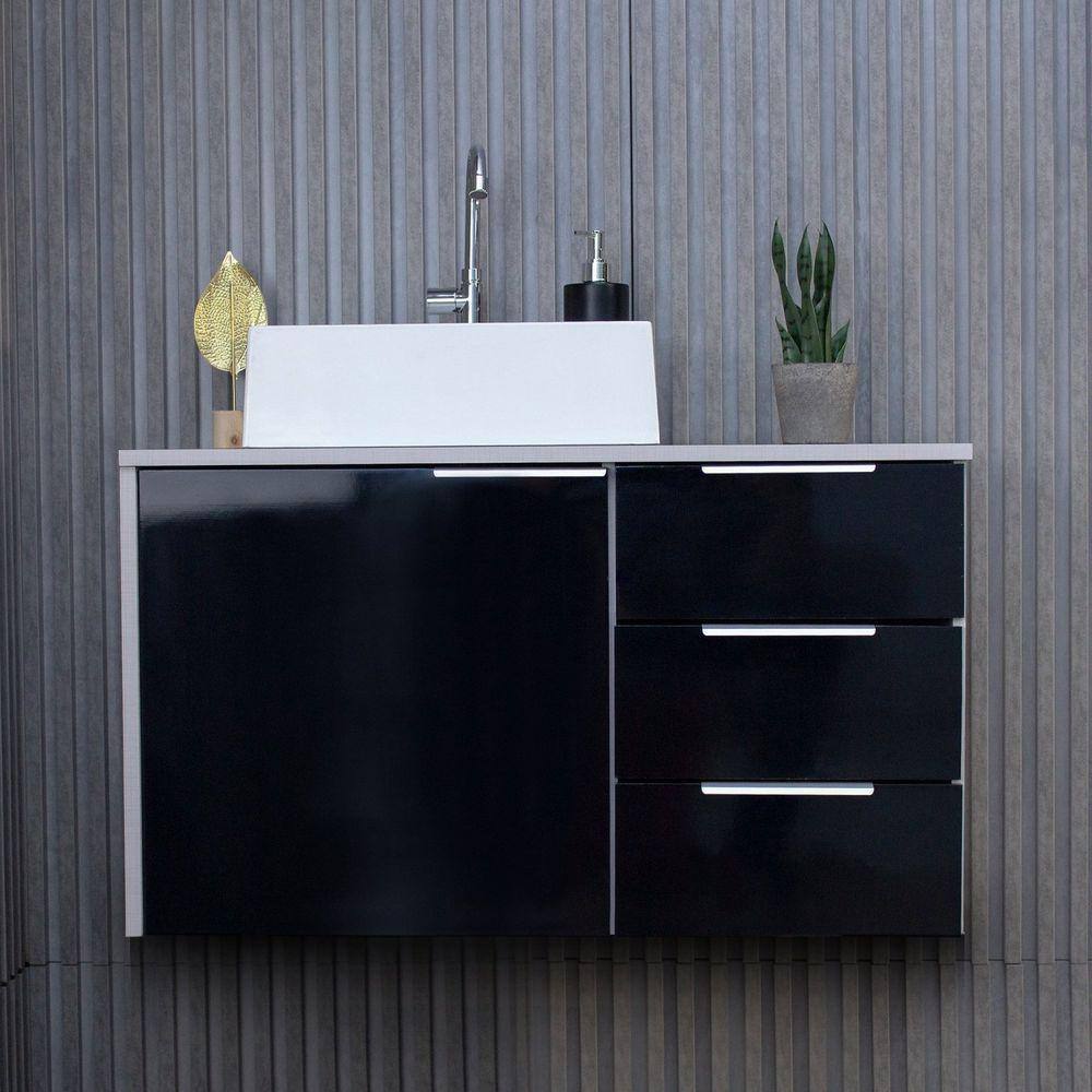 Gabinete para Banheiro com Cuba 80cm Em MDF Firenze Rivezza Preto