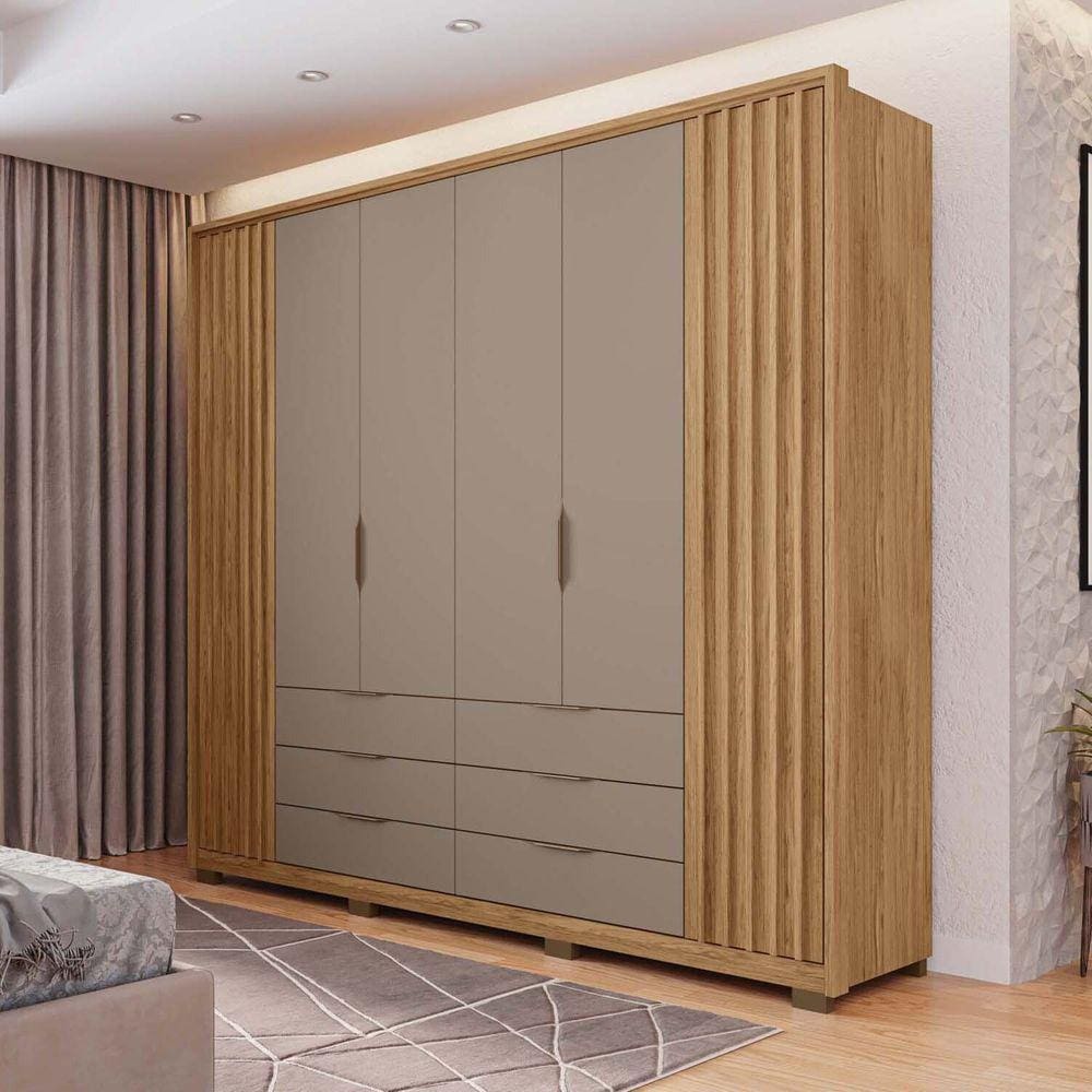 Guarda Roupa Casal 6 Portas 6 Gavetas Suburban Espresso Móveis Buriti/Cinza