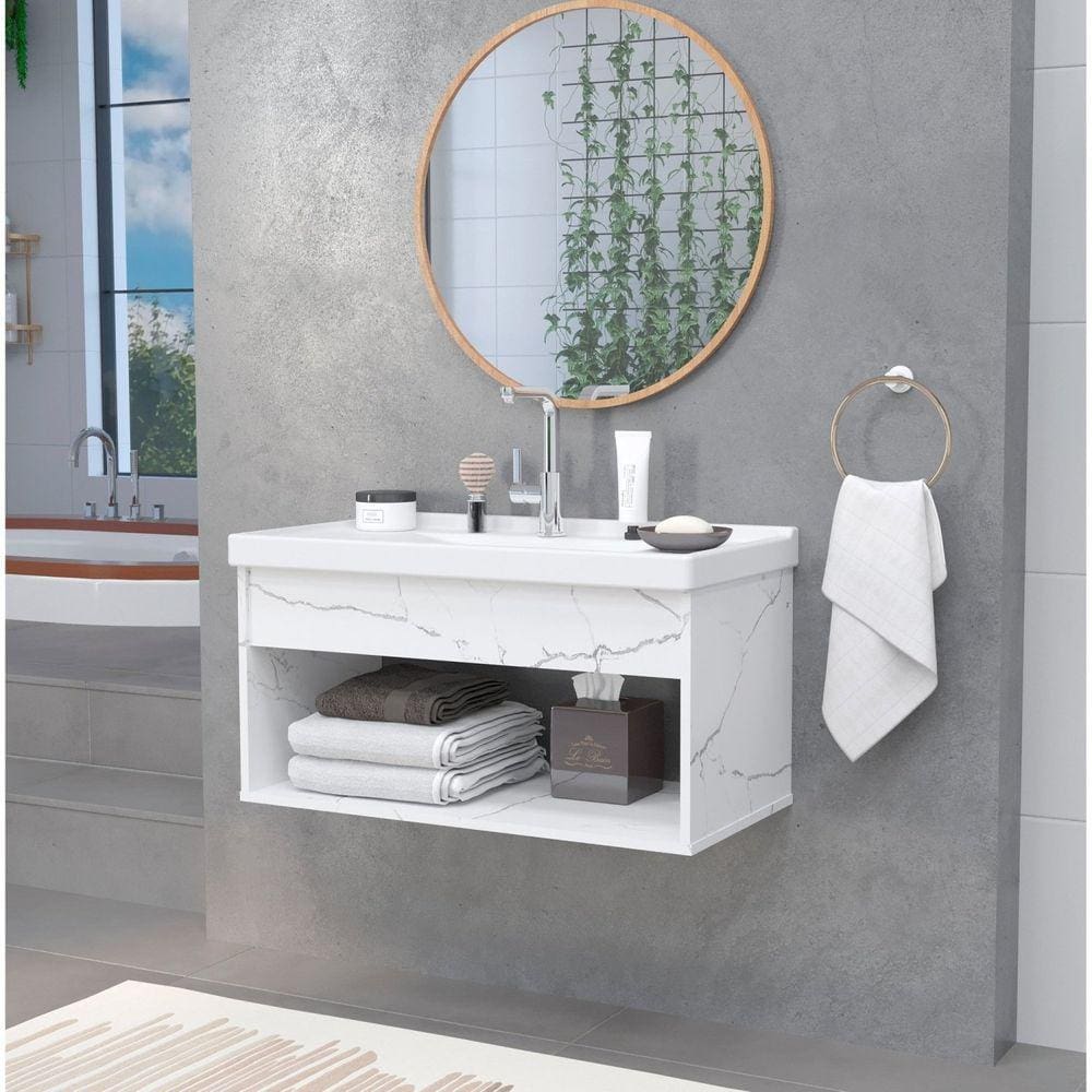 Gabinete para Banheiro MDF 60cm com Cuba Zoff Riverzza Branco