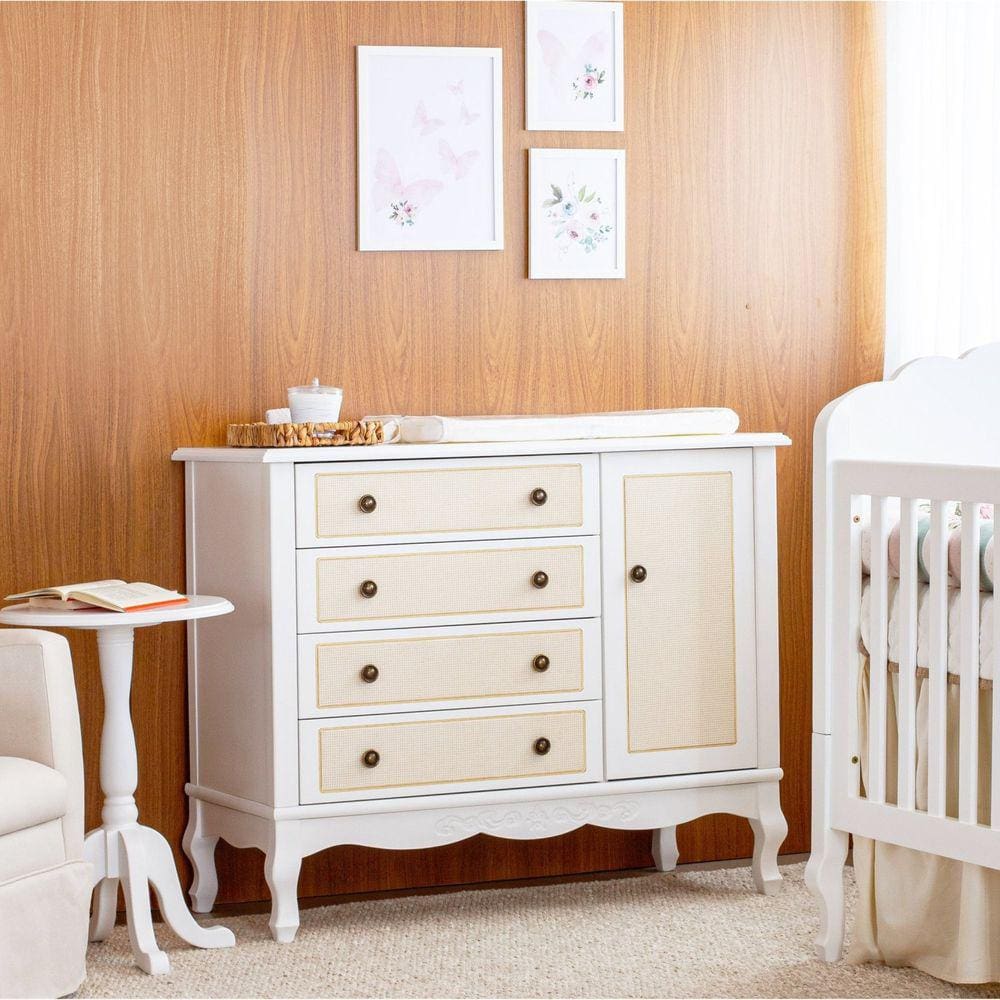 Cômoda Infantil  Versailles Plus 4 Gavetas 1 Porta Timber Branco