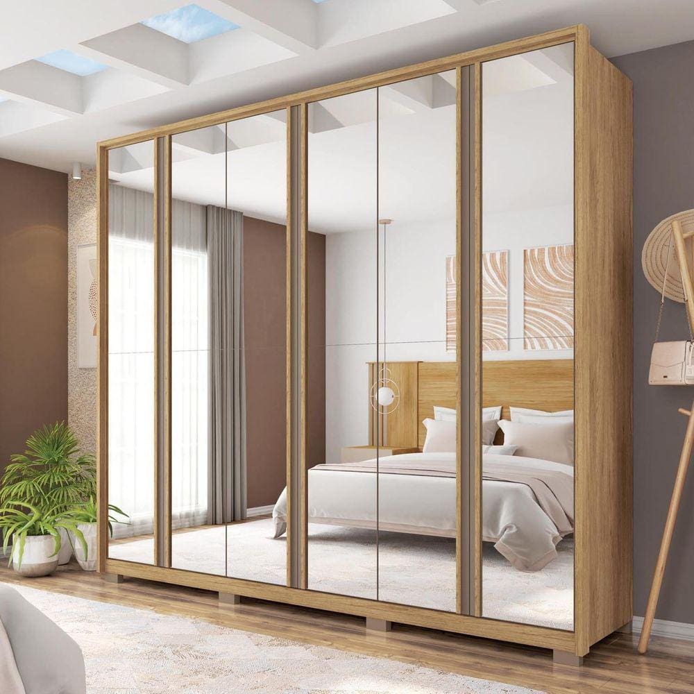 Guarda Roupa Casal 6 Portas 4 Gavetas Suburban Espresso Móveis Buriti/Cinza