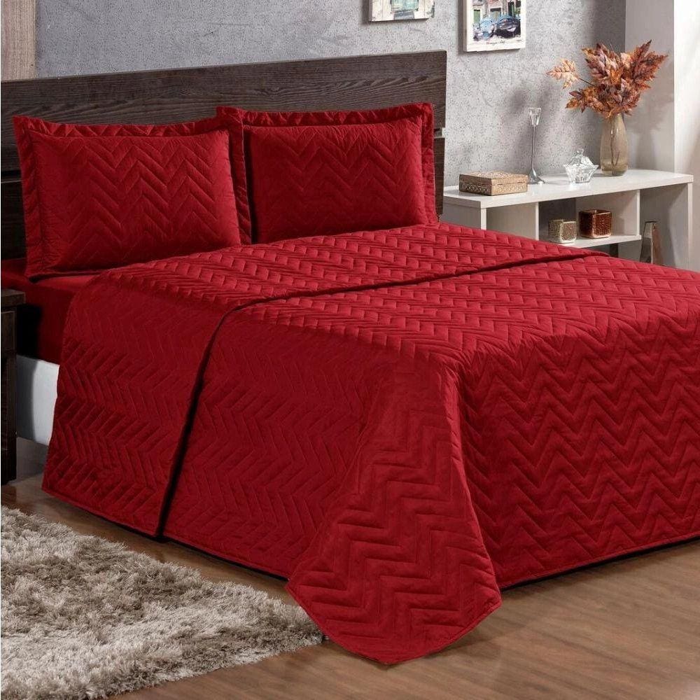 Cobre Leito Queen Pratic Lisa 3 Peças - Vermelho