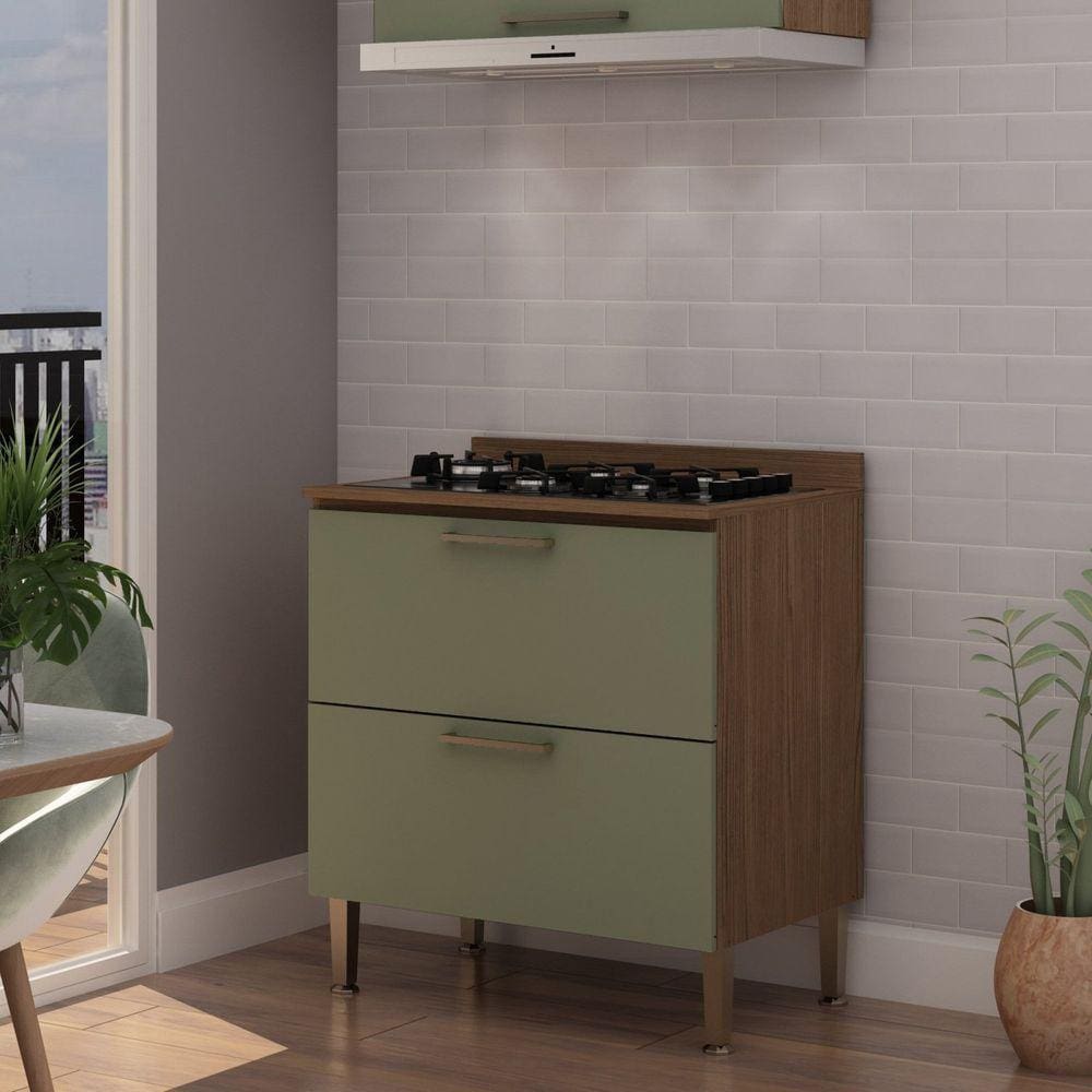 Balcão Para Cozinha 80cm 2 Gavetas Conecta GenialFlex Ebano/Alecrim