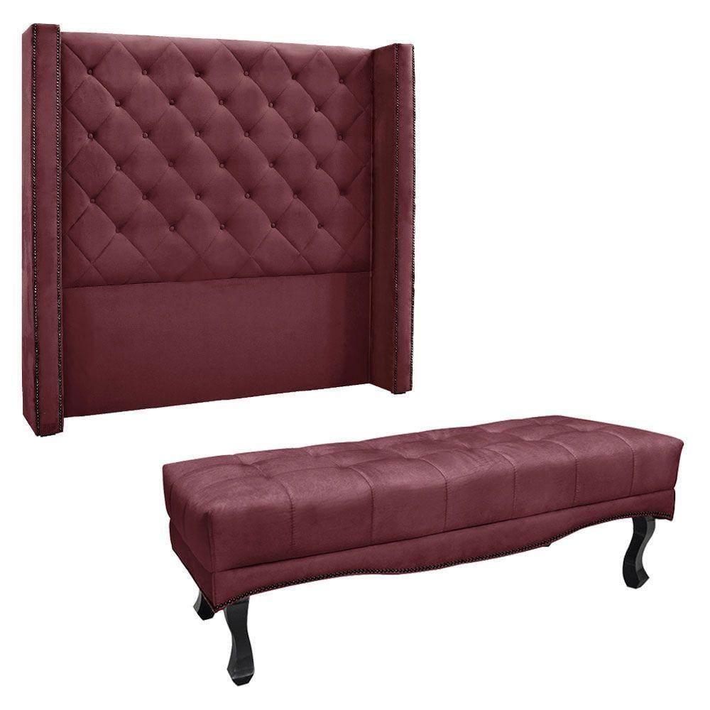 Kit Cabeceira E Calçadeira King 1,95M Vinho