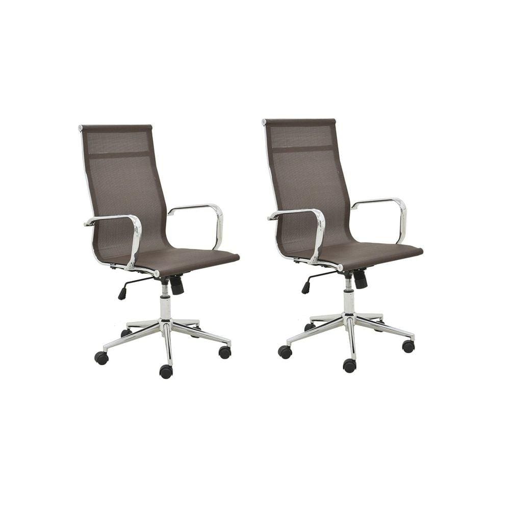 Kit 2 Cadeiras de Escritório Presidente Giratória Office Sevilha Alta Tela Rivatti Café
