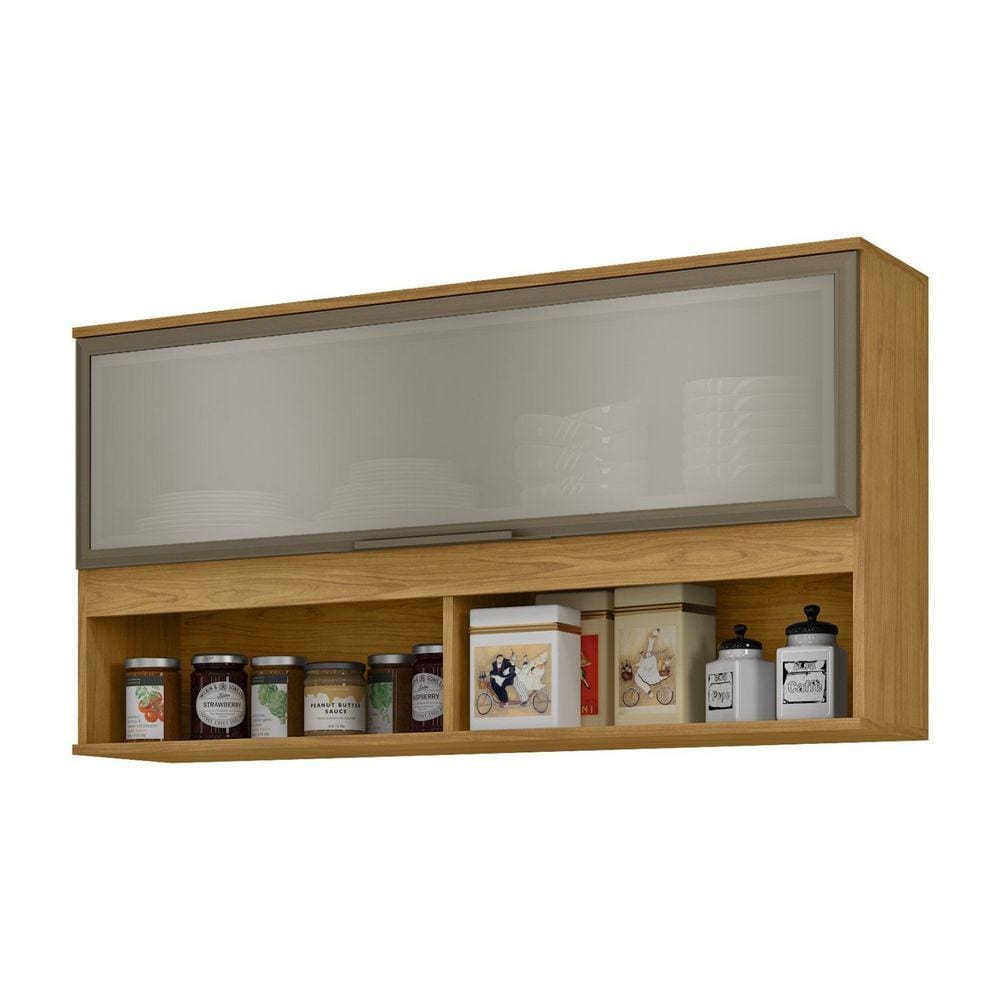 Armário Aéreo 1 Porta Basculante e Nicho 120cm Verace Espresso Móveis Marrocos/Off-White