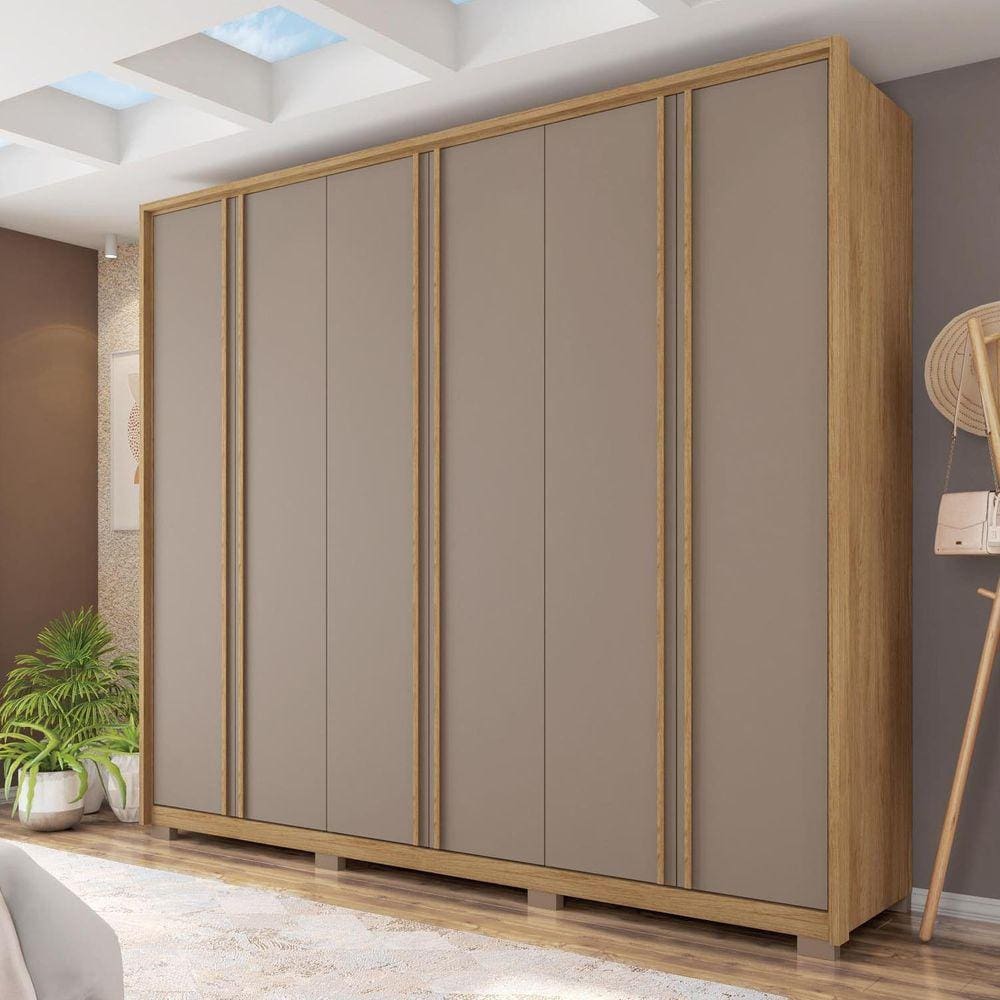 Guarda Roupa Casal 6 Portas 4 Gavetas Suburban Espresso Móveis Buriti/Cinza