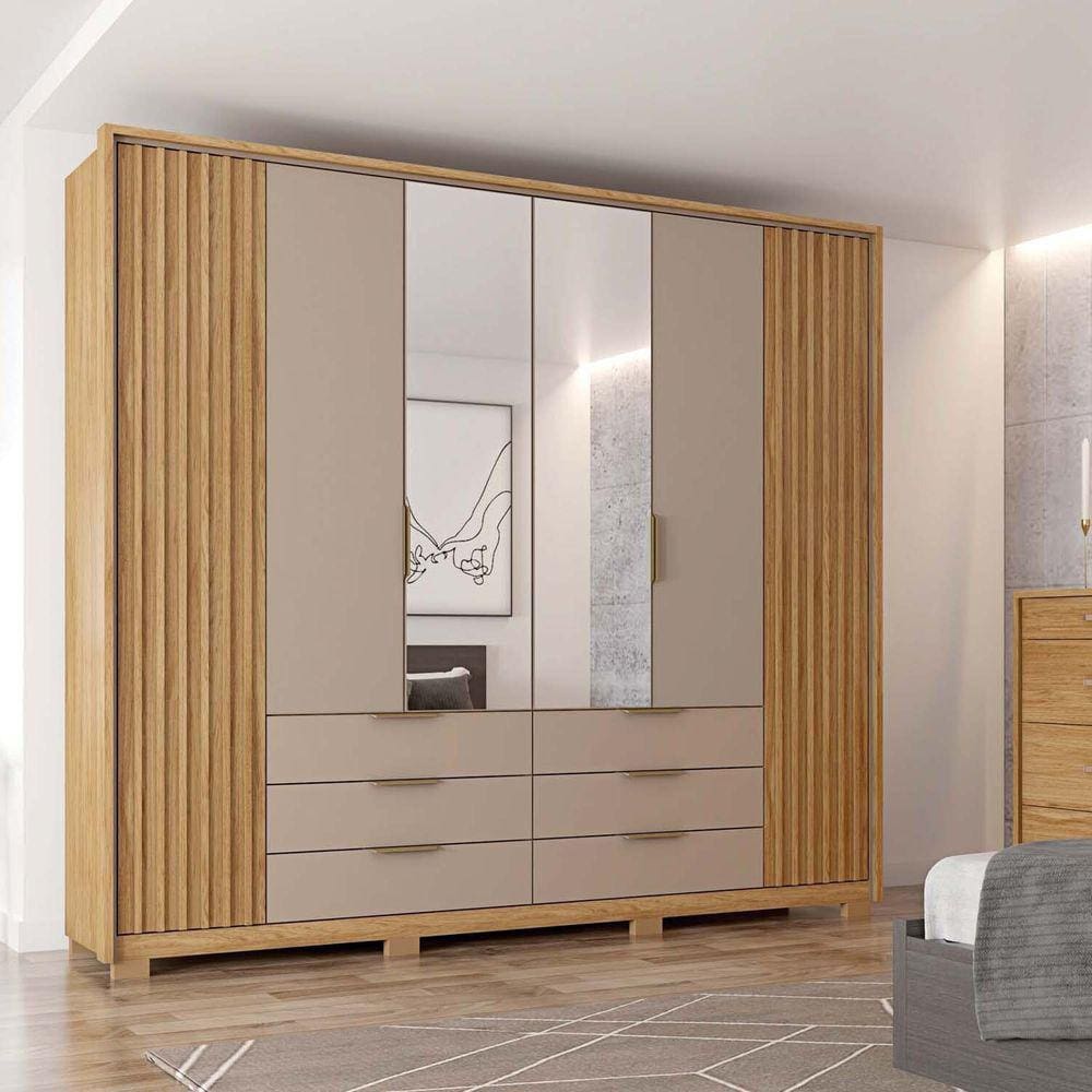 Guarda Roupa Casal 6 Portas 6 Gavetas Suburban Espresso Móveis Buriti/Cinza