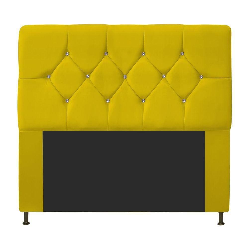 Cabeceira Casal C/ Strass 140 Cm Para Cama Box Suede Amarelo