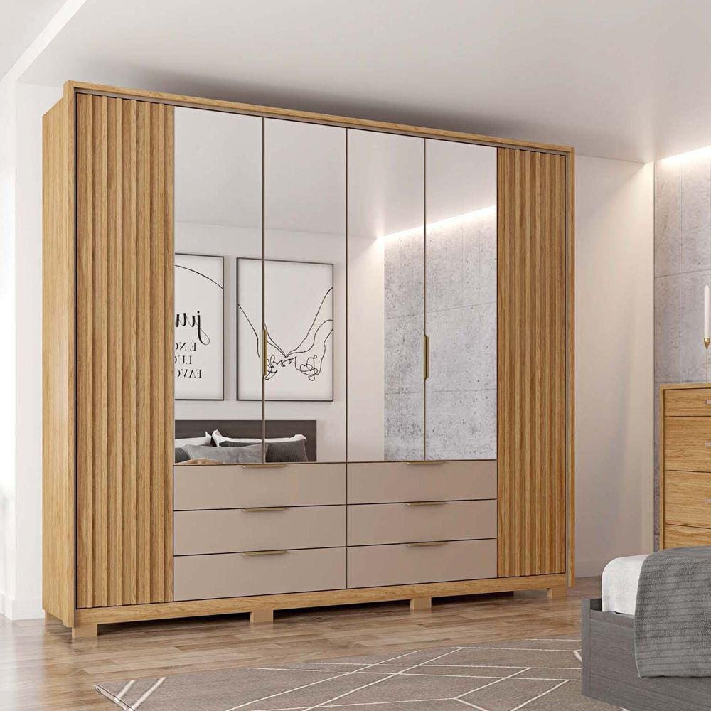 Guarda Roupa Casal 6 Portas 6 Gavetas Suburban Espresso Móveis Buriti/Cinza