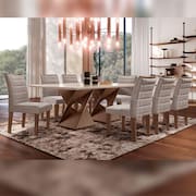 Conjunto Sala De Jantar Genova Tampo Vidro/MDF com 8 Cadeiras Genova Smart Plus Cel Móveis Cinamomo/Off White/Marrom Claro