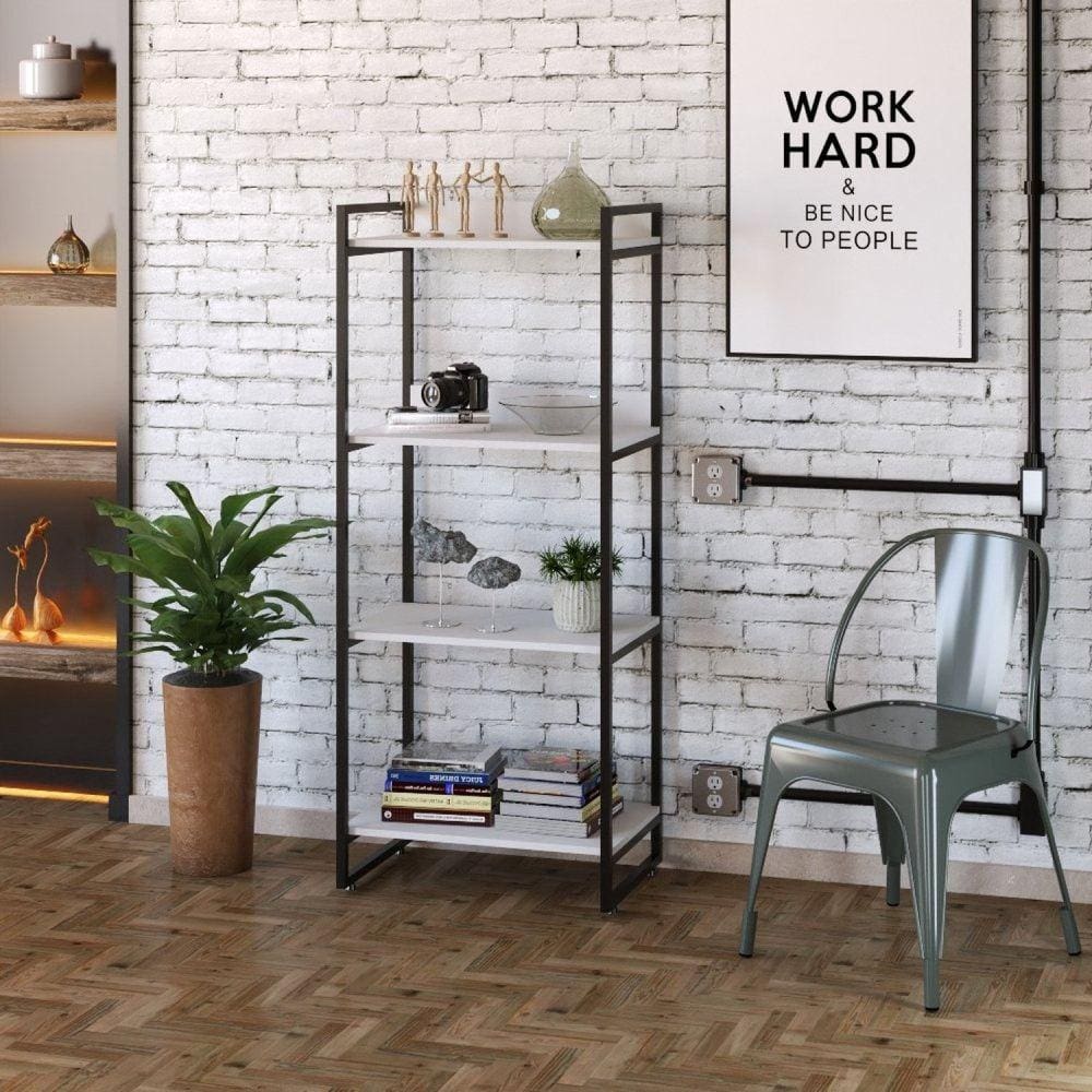 Estante Multiuso 146cmx60cm com 4 Prateleiras Kuadra Compace Branco Chess