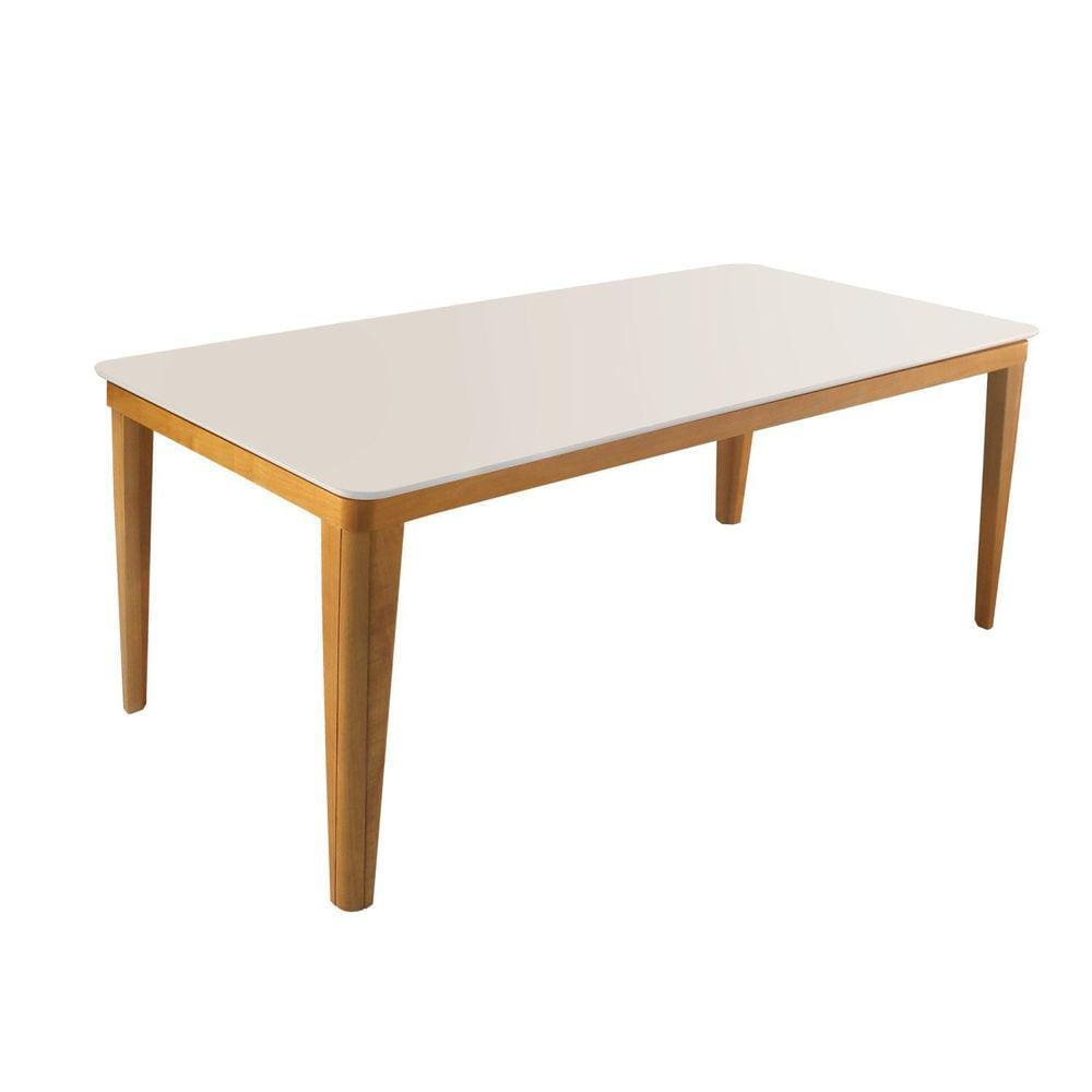 Mesa de Jantar 160cmx90cm Tampo Madeira/Vidro Rubi Slim Tradição Móveis Marromlíssimo/Off White
