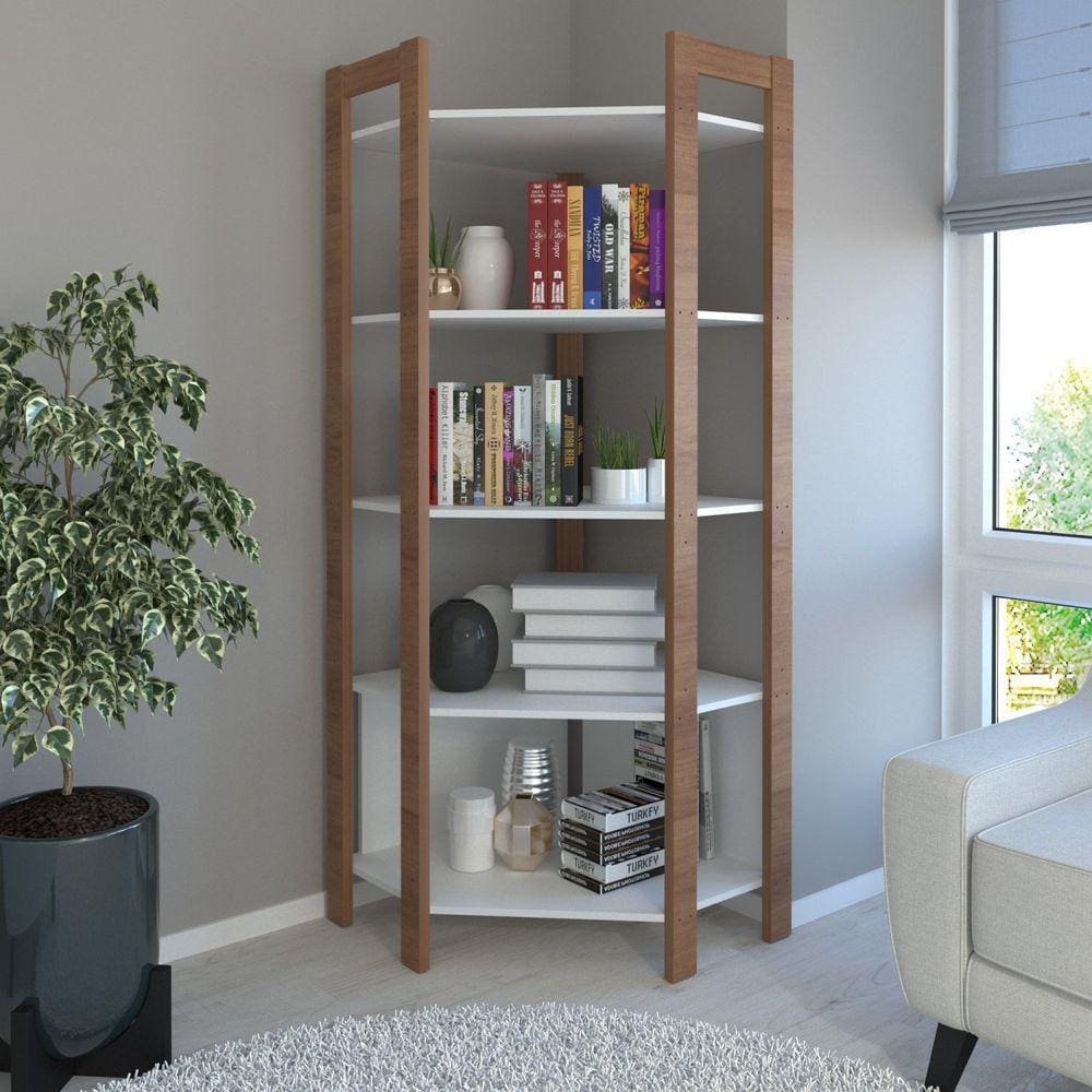 Estante de Canto Haia com 5 Prateleiras Yescasa Amêndoa/Branco