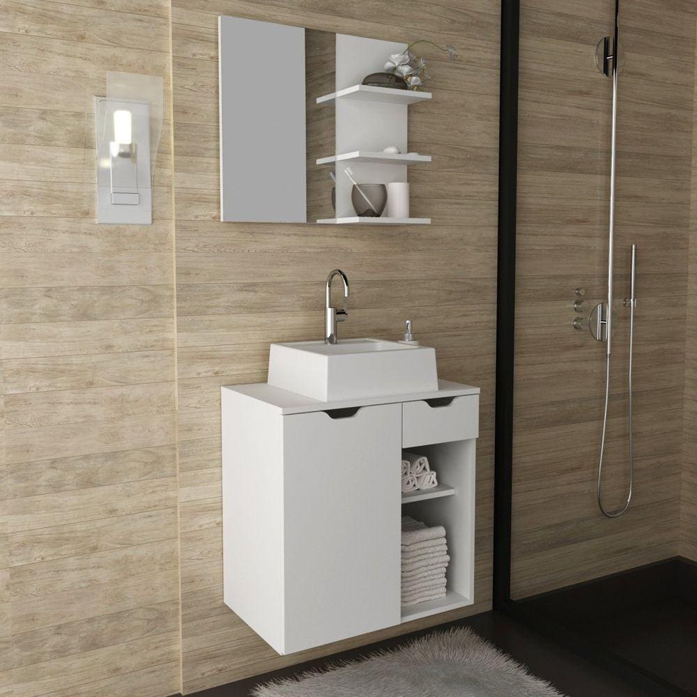 Gabinete para Banheiro com Espelheira e Cuba BN3618 Tecnomobili Branco