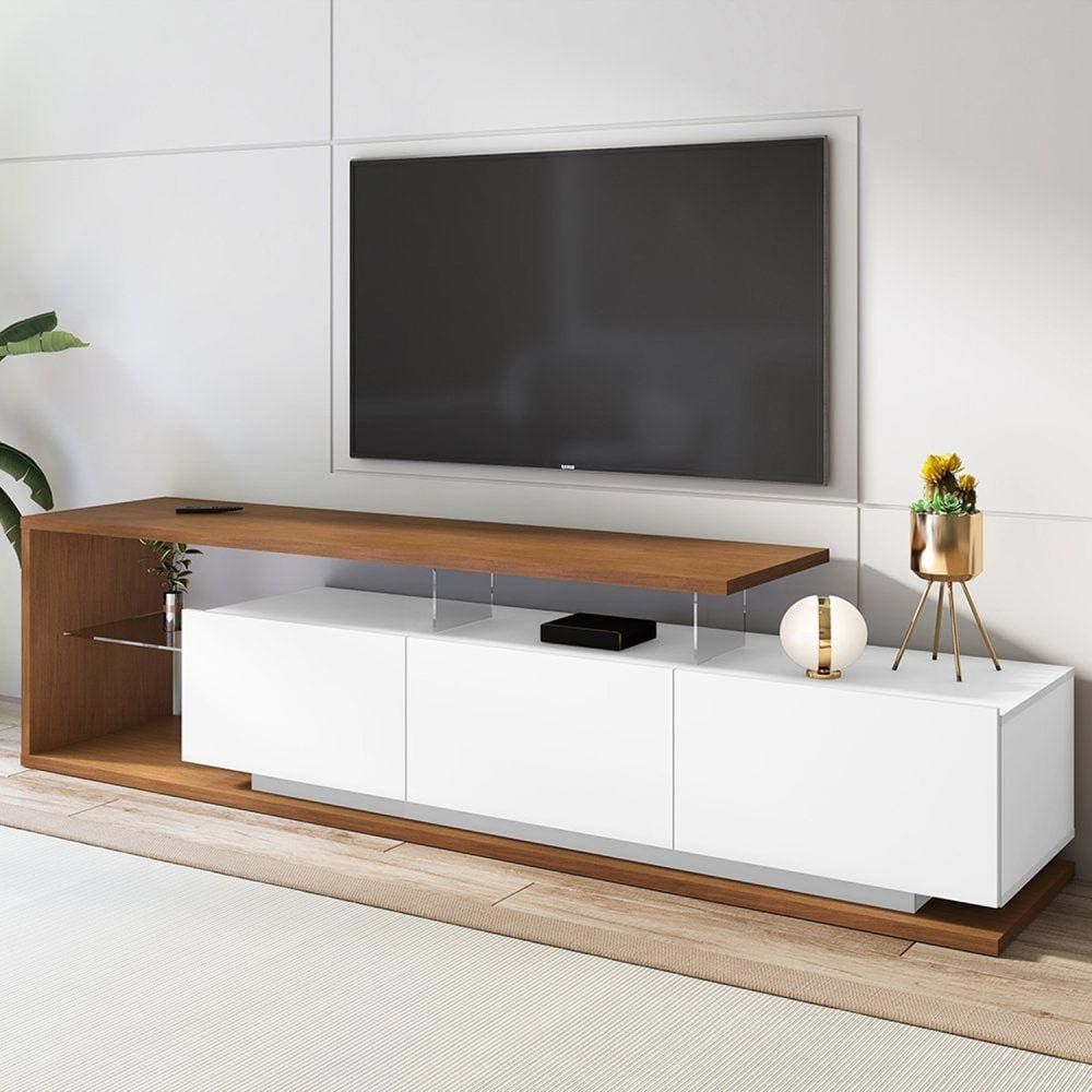 Rack Para TV até 60 Polegadas 3 Portas 217cm Nápoles Yescasa Cedro/Branco