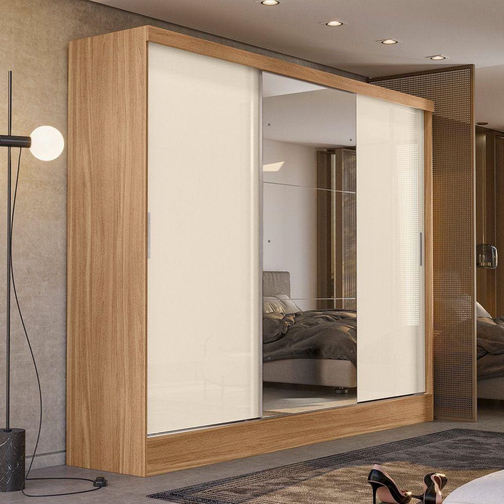 Guarda Roupa Casal 3 Portas 2 Gavetas Plata Demóbile Amendola Touch/Off White