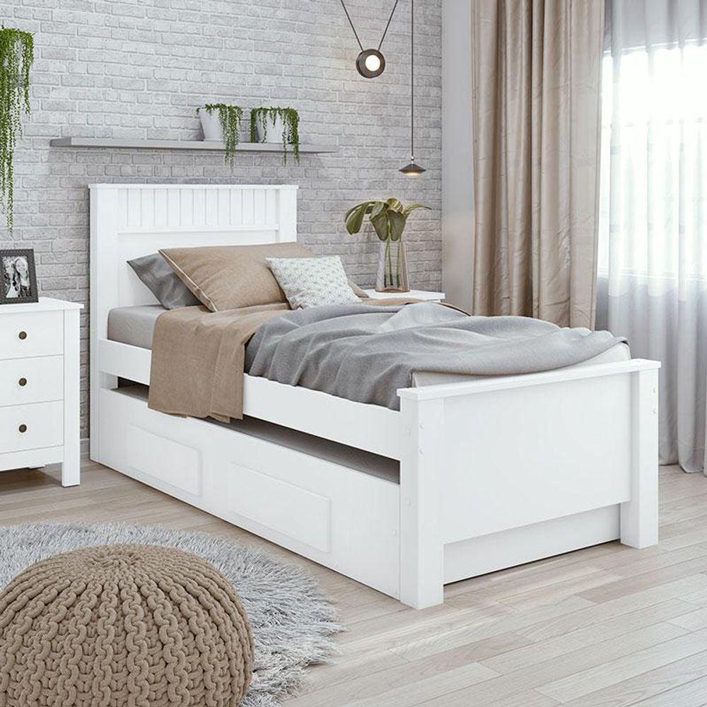 Cama Solteiro Ambiente Athenas com Auxiliar Branco Brilho - Lopas
