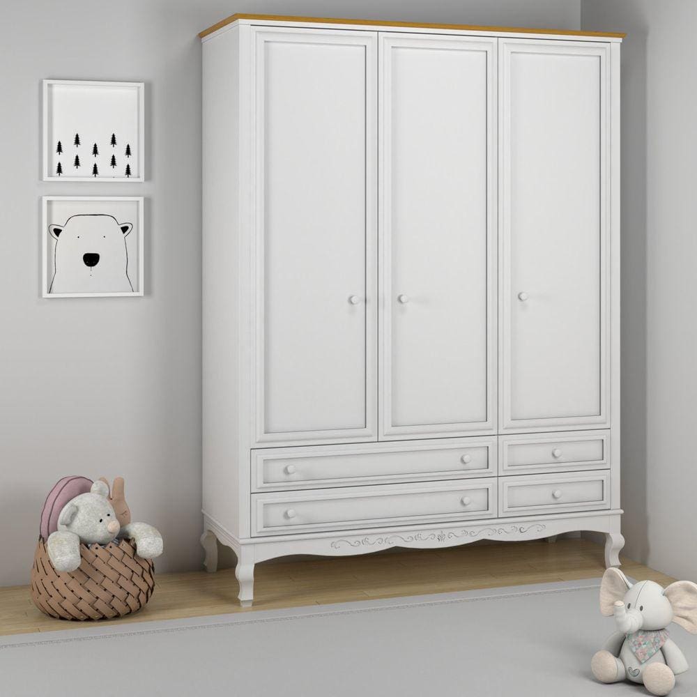 Guarda Roupa Infantil 3 Portas 4 Gavetas Versailles Timber Branco
