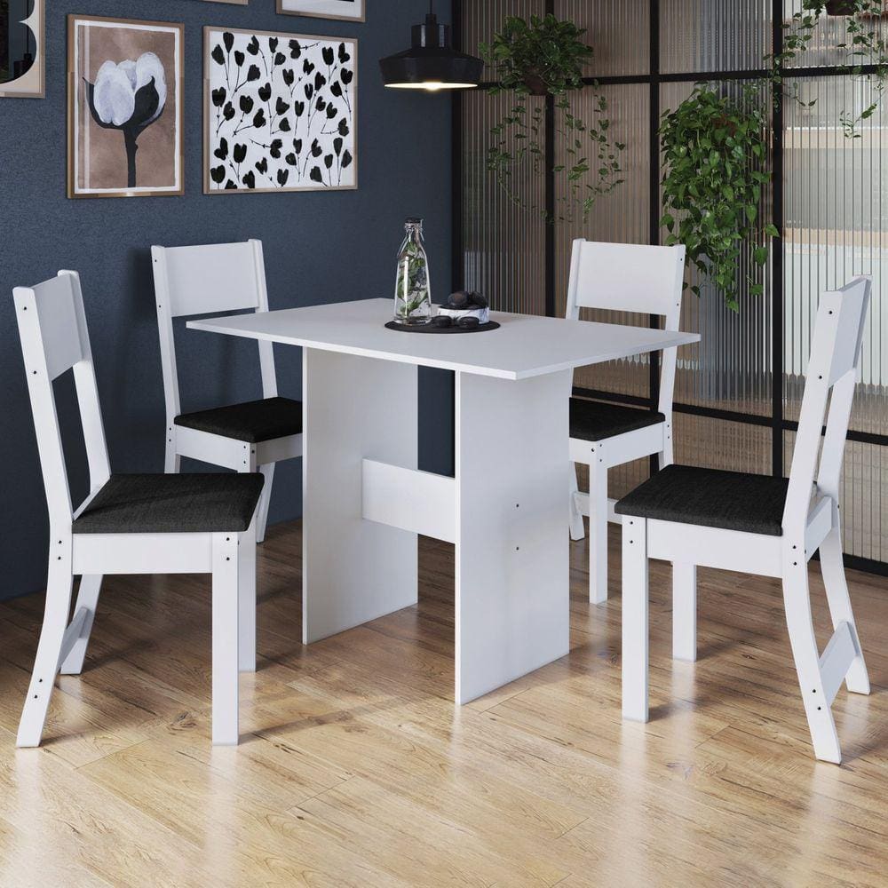 Conjunto Sala de Jantar 1 Mesa 4 Cadeiras Viena Indekes Branco/Preto