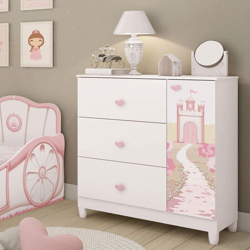 Cômoda Infantil Sophia 1 Porta 4 Gavetas Móveis Estrela Branco