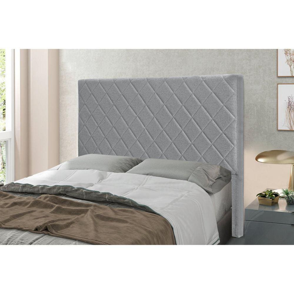 Cabeceira King 195cm Linho Rústico Esmeralda Spezzia Decor Cinza