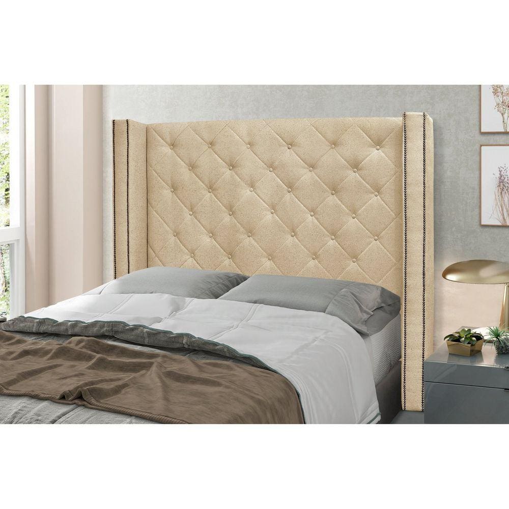 Cabeceira King 195cm Linho Rústico Vicenza Spezzia Decor Dourado