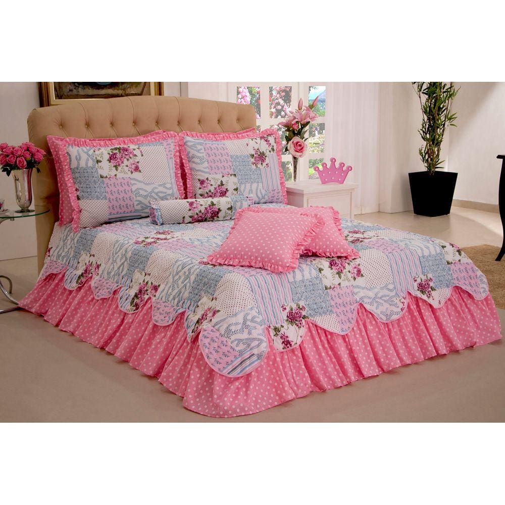 Kit Colcha Cobreleito Belize Casal King Size 06 Pçs Rosa